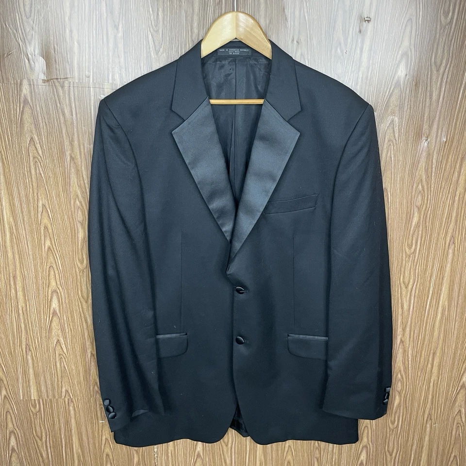 JNY Jones New York Esmoquin Traje Chaqueta Para Hombres 44L Negro Sólido 100% Lana Dos Botones Foto 2 de 4