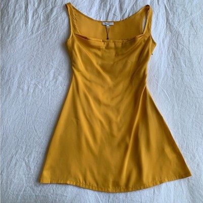 NWT Miaou Ginger Silky Draped Ruched Cowl Mini Dress Mustard Yellow Gold