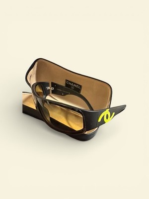 CHANEL Black Rectangle Sunglasses Yellow Lens Women's Designer