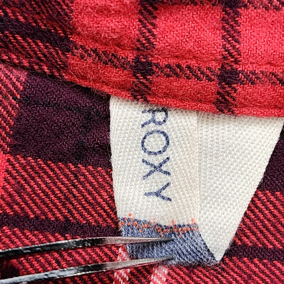 Roxy Top Womens M Red Black Plaid Cotton Flannel Long Sleeve Button Up Shirt - Image 4 of 4