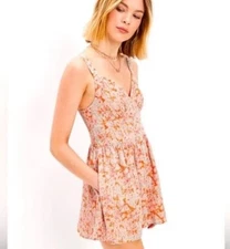 American Eagle Pink And Orange Floral Romper Sz Lg 