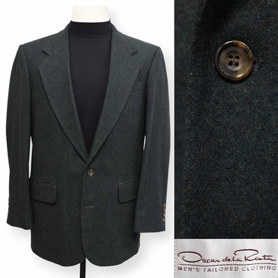OSCAR DE LA RENTA mens solid green two button sport coat suit jacket blazer 40 R