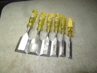 6 vtg E A Berg Eskilstuna Shark O Lite chisels 5 unused w/rust from poor storage