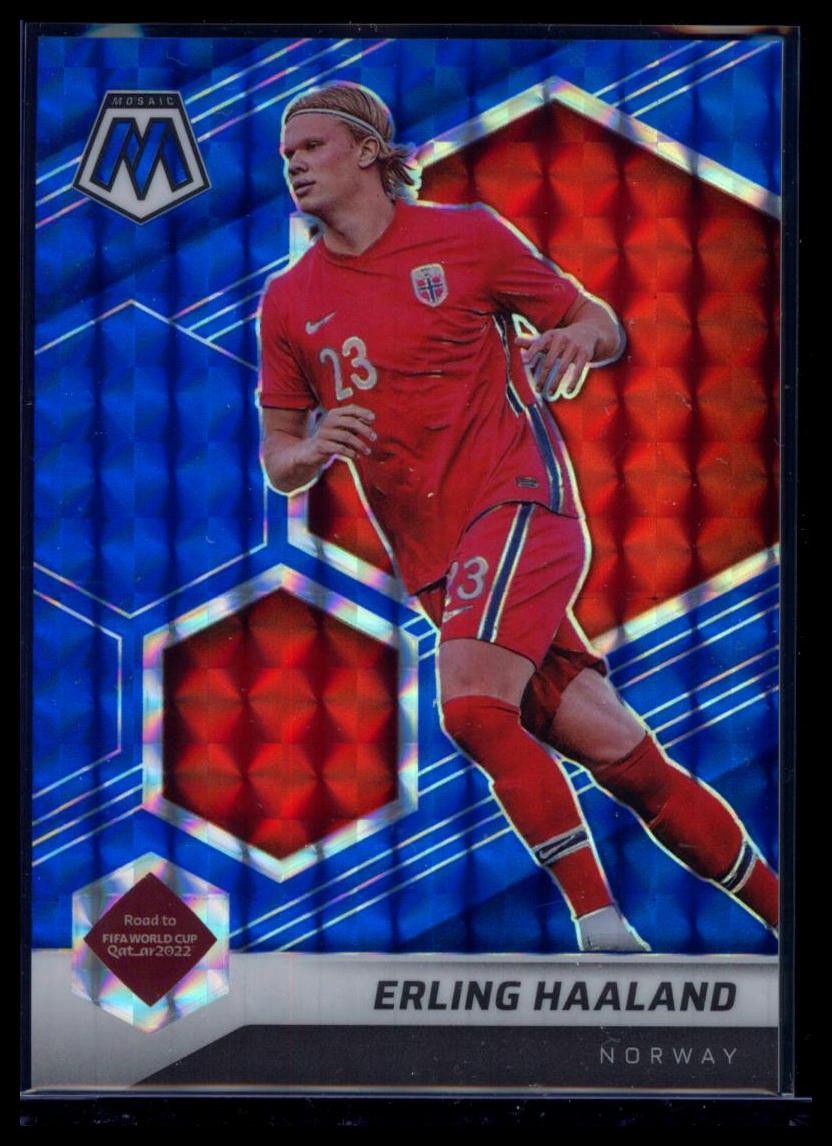 2021-22 Panini Mosaic Road to FIFA World Cup #56 Erling Haaland Mosaic Blue #/99