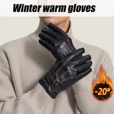 Men Fleece Lined Touchscreen Lambskin Leather Gloves Mitten Warm Driving Winter
