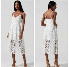 ASTR the label Womens Sleeveless Lace A Line Midi Dress White Small Cottage Core