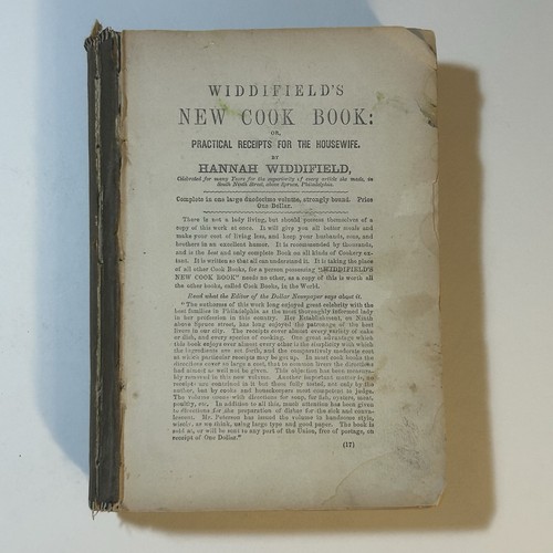 1856 Antique Cookbook WIDDIFIELD'S COOK BOOK PRACTICAL RECEIPTS FOR HOUSEWIFE FE