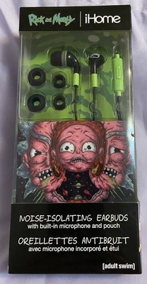 NEW iHome Rick and Morty Adult Swim Noise Isolating Earbuds Headphones Phone Mic