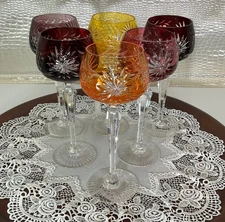 Cut To Clear Bohemia Glass Crystal 7 1/2” Set of 6 Multicolor Hock Wine Glasses
