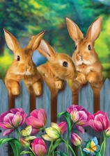 Spring Garden Flag with Bunnies & Tulips - Easter Rabbits 28" x 40" Outdoor Deco
