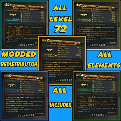 All Platforms Borderlands 3 Modded Redistributor Level 72 All 5 Included