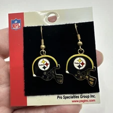 Pittsburgh Steelers Helmet Gold Dangle Earrings - NFL Licensed Jewelry