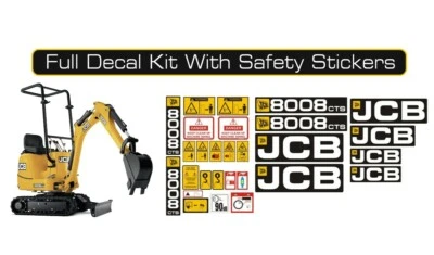 JCB 8008 CTS Micro Digger Sticker Kit Decal Set Full Safety Sticker Kit Included