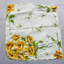 Daffodil Yellow Flower Scalloped Edge Cotton Handkerchief 12"
