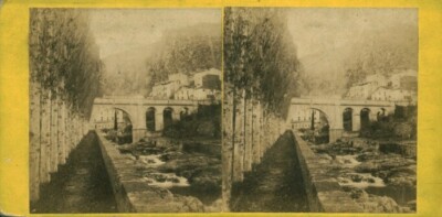 Antike stereoskopische Fotokarte Pyrénées-Orientales Die Brücke des Krankenhauses