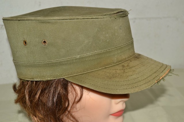 Vintage U S ARMY Fatigue Field Cap HAT Cotton VIETNAM WAR ERA Olive 