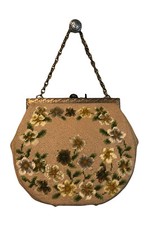 VTG 1950s Petit Point Wool Needlepoint Daisies floral purse bag w/ chain strap