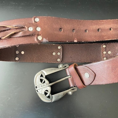 Women’s BUCKLE Brown Leather Belt Waist 29"-33" Rhinestones - Picture 6 of 7