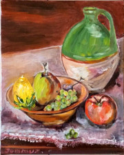NATURE MORTE AUX FRUITS CITRONS ART TABLEAU PEINTURE SIGNE JUMEAUX JEAN PIERRE