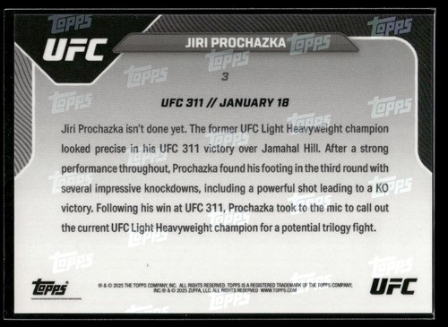 2025 Topps Now UFC 311 Jiri Prochazka WINS VIA KO Light Heavyweight #3 SP 🔥 - Picture 2 of 2