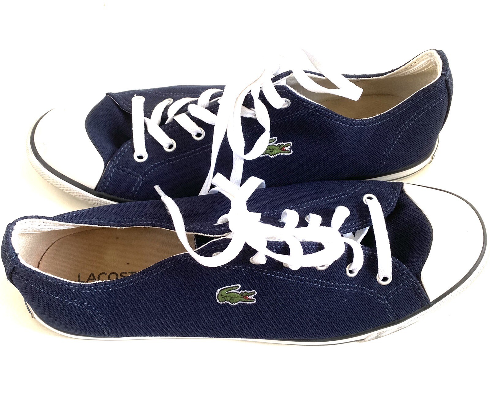 Lacoste Mens Canvas Boat Shoes Navy & White Size 12 E… Gem