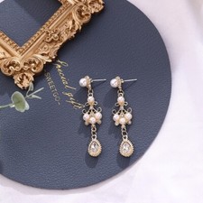 Elegant Pearl Dangle Drop Earrings for Women,Teardrop Shape Crystal Earrings