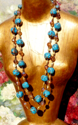 Collier Vintage Deux Rangs De Perles En Verre De Murano - Bijou Ancien Occasion