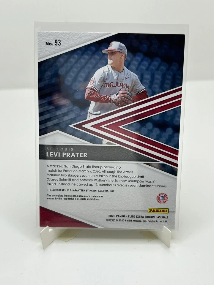 2020 Panini Elite Extra Edition Prospect Signatures #93 Levi Prater RC Auto - Image 2 of 2