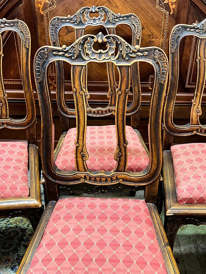 Набор из 6 резных обеденных стульев в стиле Людовика XV с деревянной рамой - Изображение 3 из 4
