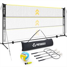 17FT Portable Tennis Volleyball Badminton Net Set Adjustable Height w/ Ball, Bag