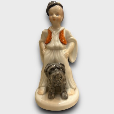 Antique Herend Hungary 5483 'Boy w/ Dog' Porcelain Figurine