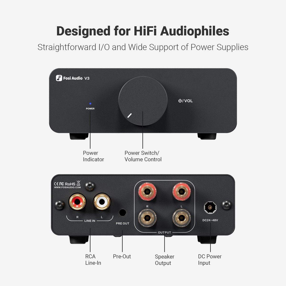 Fosi Audio V3 パワーアンプ TPA3255 32V電源付き 美品 Fosi Audio V3 Stereo Amplifier Home Audio 300Wx2 Power TPA3255
