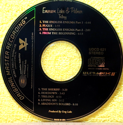 EMERSON, LAKE, & PALMER 24-KT GOLD MOBILE FIDELITY SOUND LAB CD