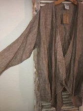 A20 NWT Match Point Generous S Linen Light BROWN Open Front Top Artsy Pockets