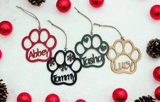 Personalized Pet Paw Ornament Dog Cat Critter Name Custom Heart Snowflake Gift