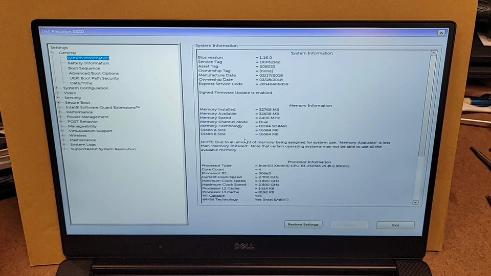 Dell Precision 5520 Xeon E3-1505M v5 32GB 512GB SSD 15.6" FHD Quadro M1200 Sin sistema operativo Foto 2 de 4