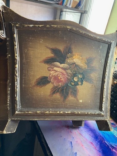 Vintage Distressed Hand Painted Toleware Wooden Box Jardinière - Picture 10 of 14
