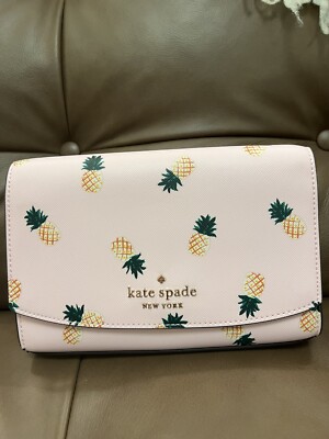Kate Spade Staci Pineapples Pink Small Flap Crossbody