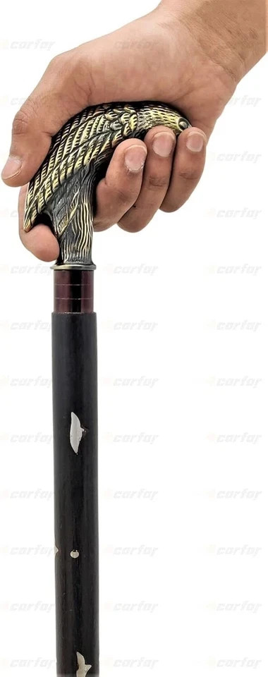 Antique Black Solid Brass Walking Stick Cane Desi… - image 3