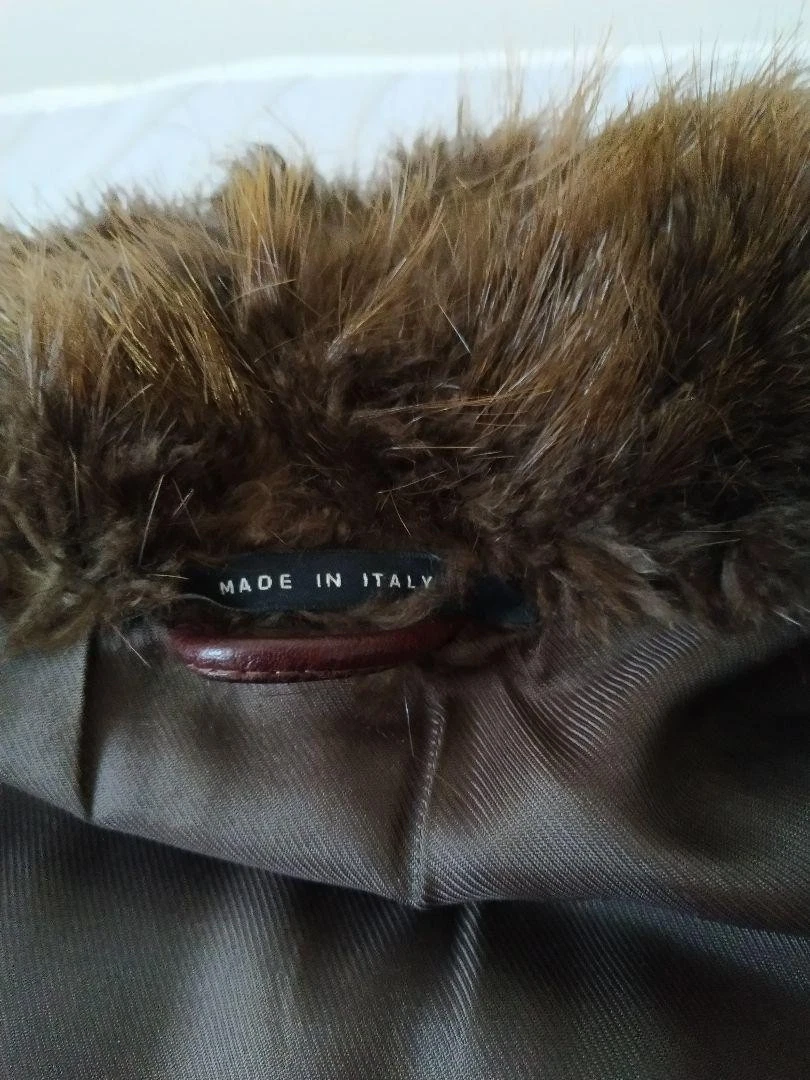 Gucci Giacca Pelle Vintage Marrone Collo Pelliccia Made in Italy Taglia 48 Autentica