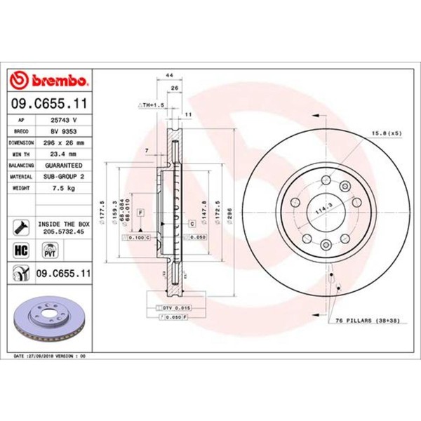 Bremsscheibe Brembo 09.C655.11, Vorne, BelüFtet, Hochkarbonisiert, 1 StüCk-image