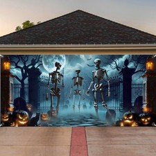Preboun Skeleton Halloween Garage Door Decorations Cover 7 x 16 ft,