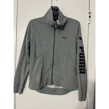 Puma Womens Full Zip Track Jacket Heather Gray Funnel Neck Sleeve Logo Size M