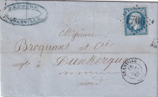 🦬Lettre avec N°22 -20 c Bleu Empire -Ob Los. GC 1706 Granville pour Dunkerque🦬