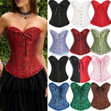 Ladies Sexy Overbust Boned Corset Burlesque Basque Top Lace-Up Costume Size 6-24
