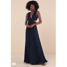 Lulus sz S Navy Blue Vivid Imagination Cutout Maxi Dress Plunging Luxury NWOT