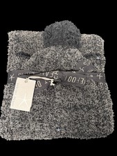 Barefoot Dreams CozyChic Pom Pom Beanie  Scarf Set Womens Carbon Black Warmer