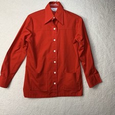 Vintage 70  s Sears Women  s Size12 Medium Red Dagger Collar Shirt Front Pockets