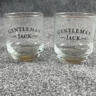 Gentleman Jack Whiskey Rocks Glasses Set of 2 Logo Lowball Tumblers Man Cave