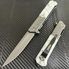 8.75” Pearl Tactical Spring Assisted Open Blade Folding Pocket Knife Hunting